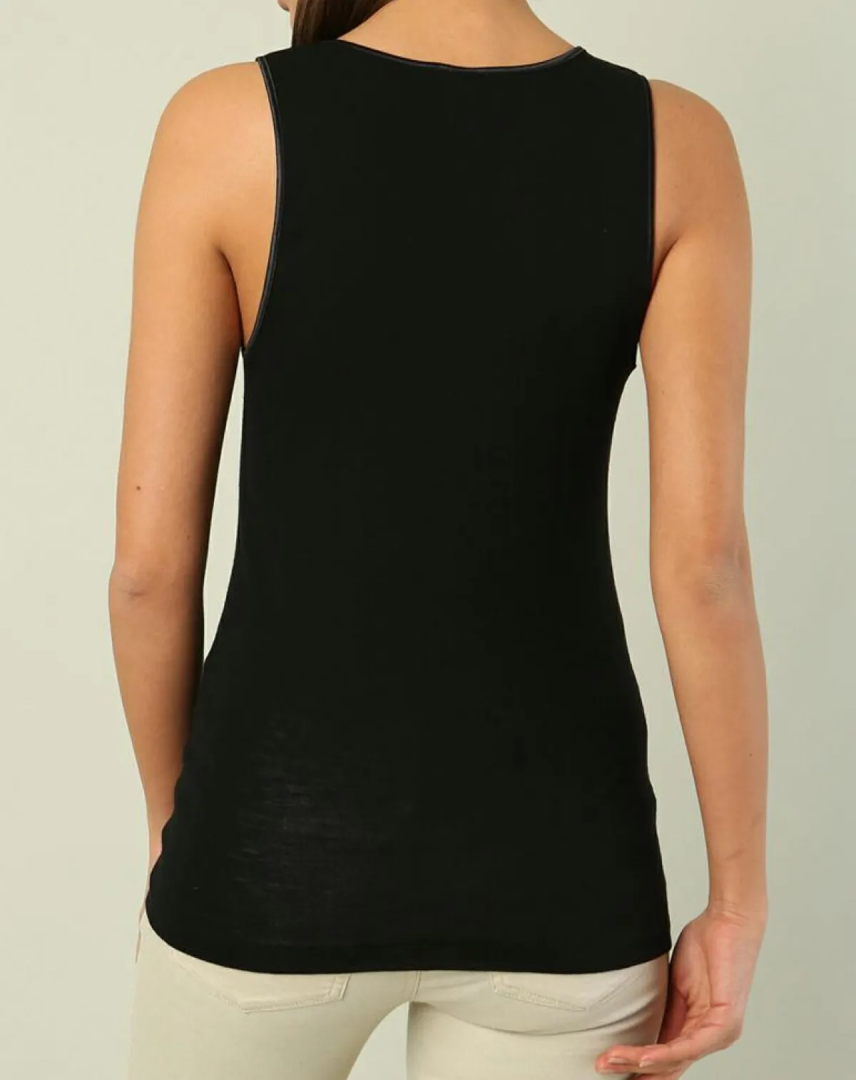 Mare Tops Et Blouses|Top sans manches bord satin en Laine & Soie noir