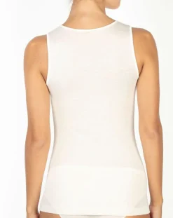 Mare Tops Et Blouses|Top sans manches bord satin en Laine & Soie ivoire