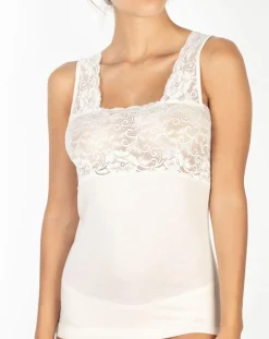 Mare Tops Et Blouses|Top sans manches bretelles larges dentelle ivoire