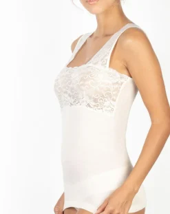 Mare Tops Et Blouses|Top sans manches bretelles larges dentelle ivoire