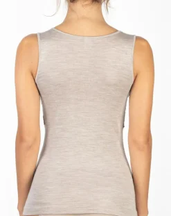 Mare Tops Et Blouses|Top sans manches en Laine mélangée bretelles larges dentelle beige