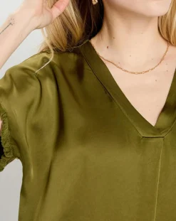 Lauren Vidal Tops Et Blouses|Top satiné Must vert