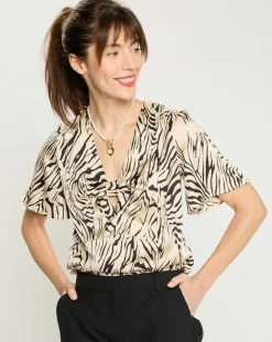 Zapa Tops Et Blouses|Top Tangui imprimée animal noir/beige