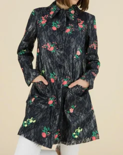 Manoush Manteaux|Trench broderies dentelle Rainy Day bleu marine