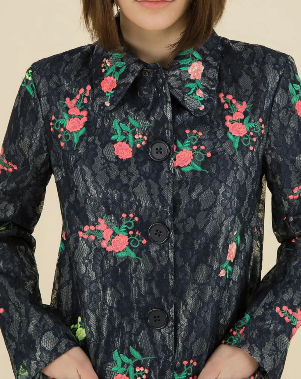 Manoush Manteaux|Trench broderies dentelle Rainy Day bleu marine