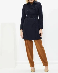 MaxMara Studio Manteaux|Trench Croisé Ceinture Scacco bleu marine