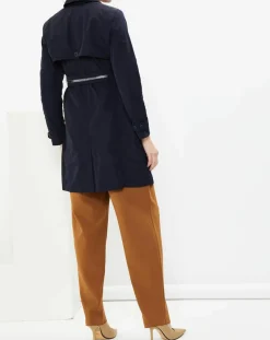 MaxMara Studio Manteaux|Trench Croisé Ceinture Scacco bleu marine