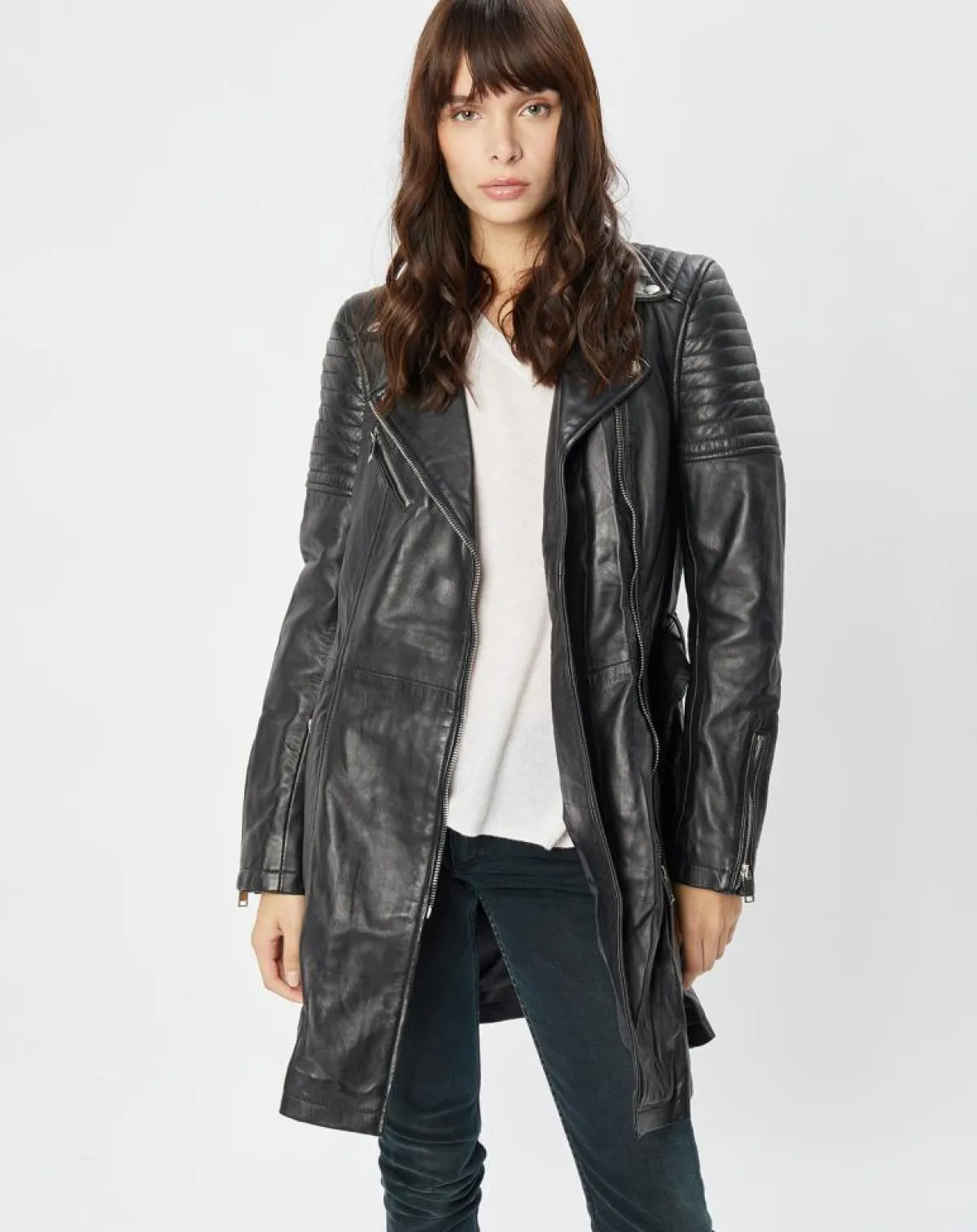 Blue Wellford Vestes, Blousons|Trench en Cuir Abby noir