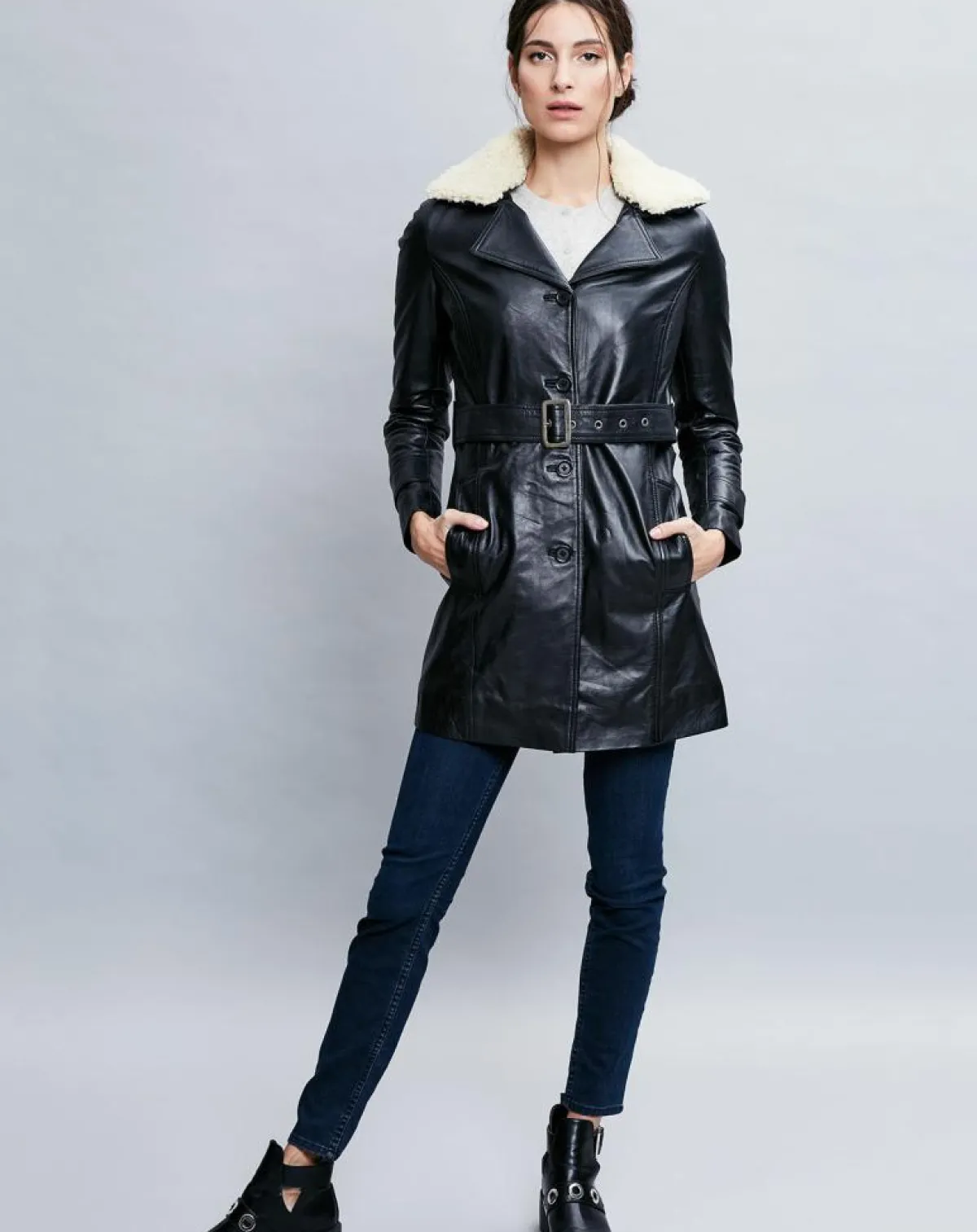 Chyston Vestes, Blousons|Trench en Cuir Electra noir
