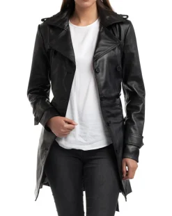 Chyston Vestes, Blousons|Trench en Cuir Esmeralda noir