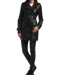 Chyston Vestes, Blousons|Trench en Cuir Esmeralda noir
