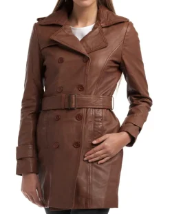 Chyston Vestes, Blousons|Trench en Cuir Esmeralda cognac