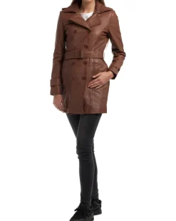 Chyston Vestes, Blousons|Trench en Cuir Esmeralda cognac