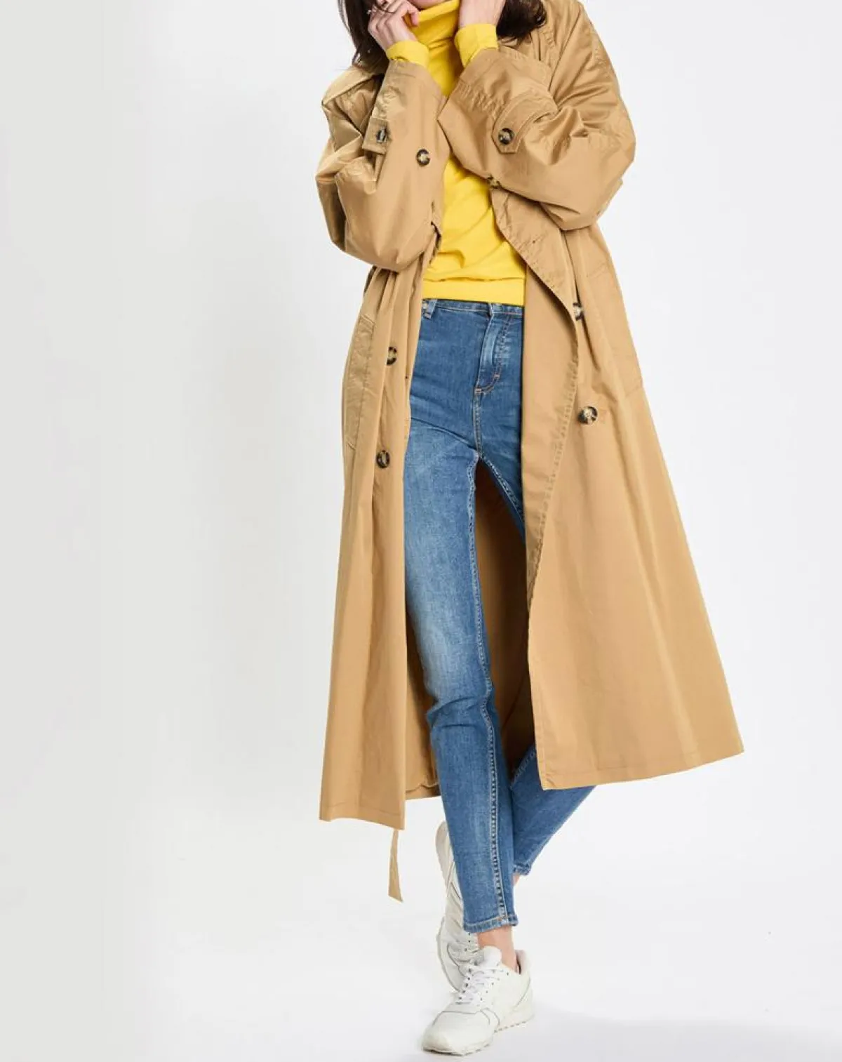 Marc O'Polo Manteaux|Trench long en Toile de coton mélangé beige