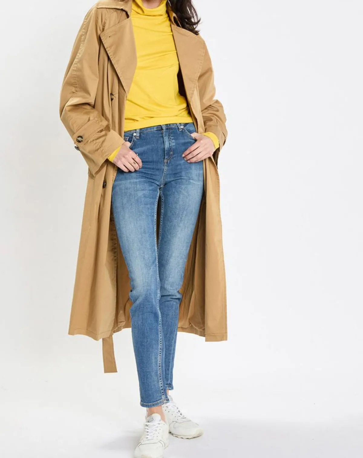 Marc O'Polo Manteaux|Trench long en Toile de coton mélangé beige