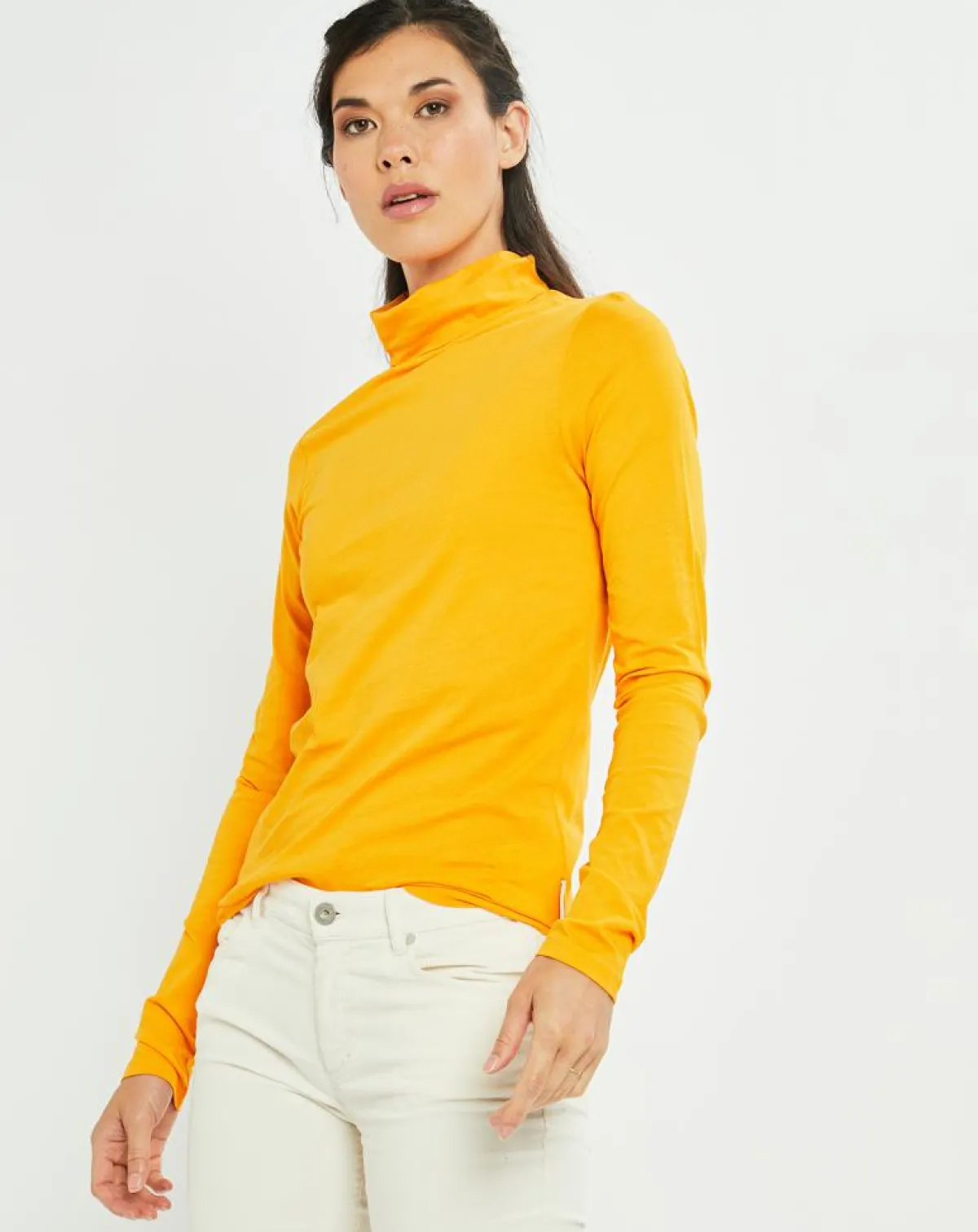 Marc O'Polo T-Shirts|T-Shirt 100% Coton Bio col roulé jaune foncé