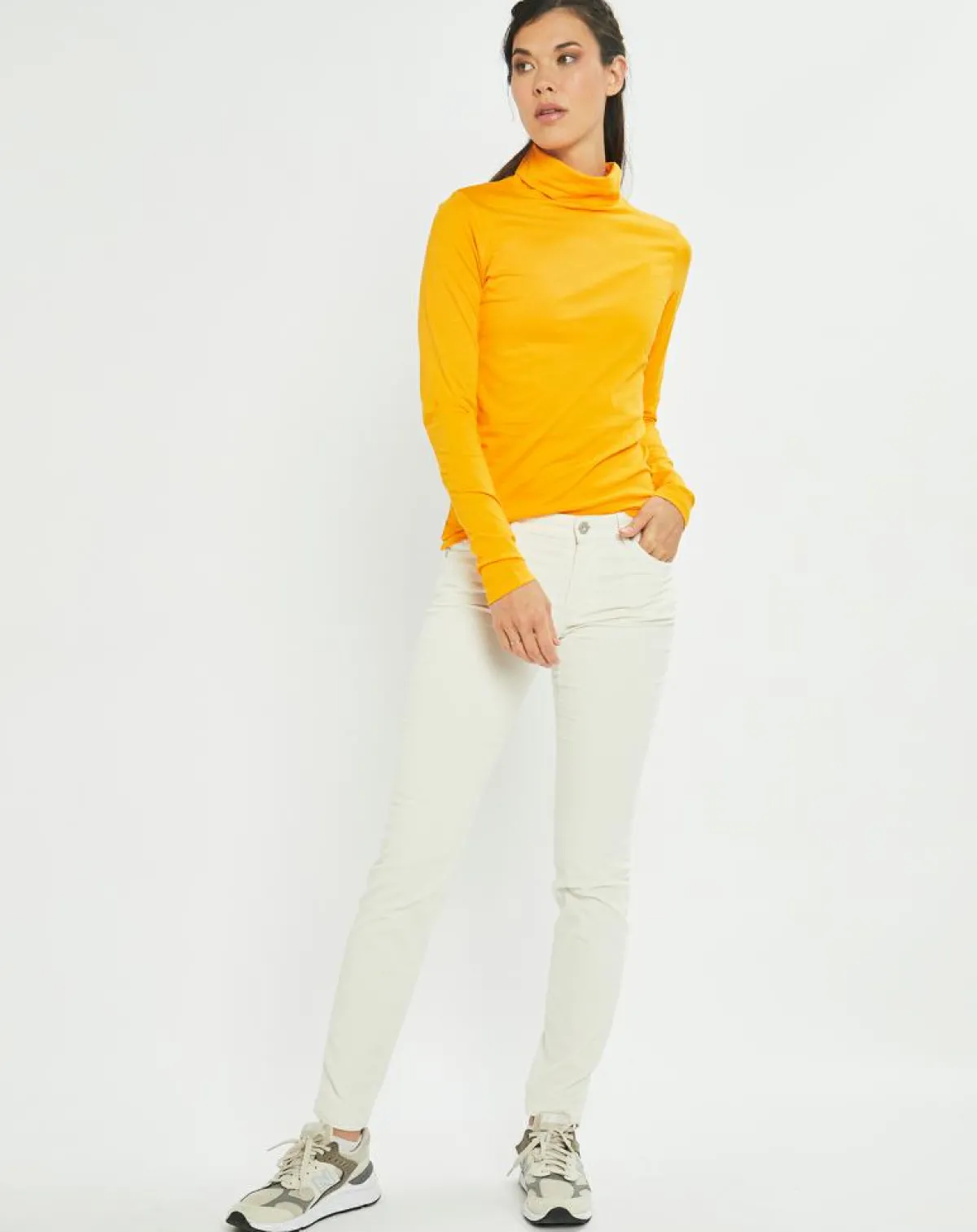 Marc O'Polo T-Shirts|T-Shirt 100% Coton Bio col roulé jaune foncé