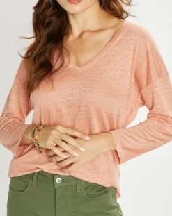 Lauren Vidal T-Shirts|T-Shirt 100% Lin Essential pêche