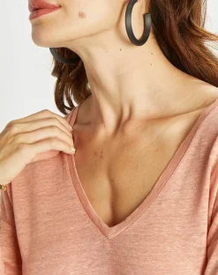 Lauren Vidal T-Shirts|T-Shirt 100% Lin Essential pêche