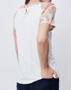 John Galliano T-Shirts|T-Shirt avec empiècements soie blanc cassé/multicolore