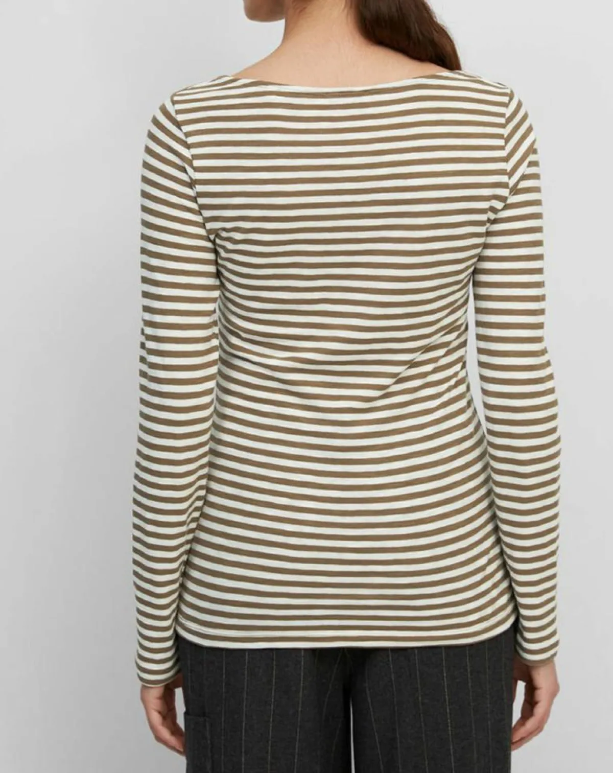 Marc O'Polo T-Shirts|T-Shirt Col Bateau Coton bio flammé rayé marron/écru