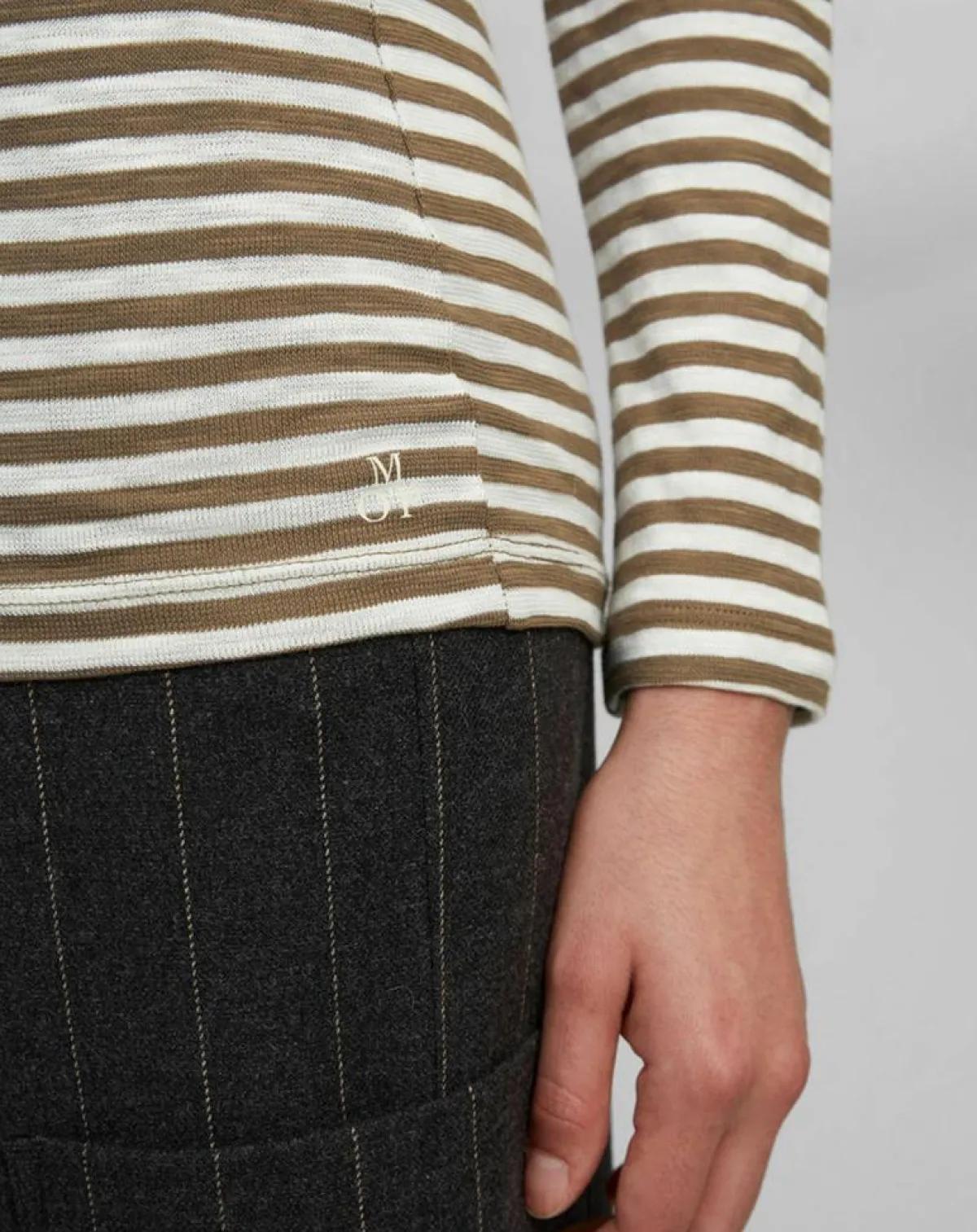 Marc O'Polo T-Shirts|T-Shirt Col Bateau Coton bio flammé rayé marron/écru