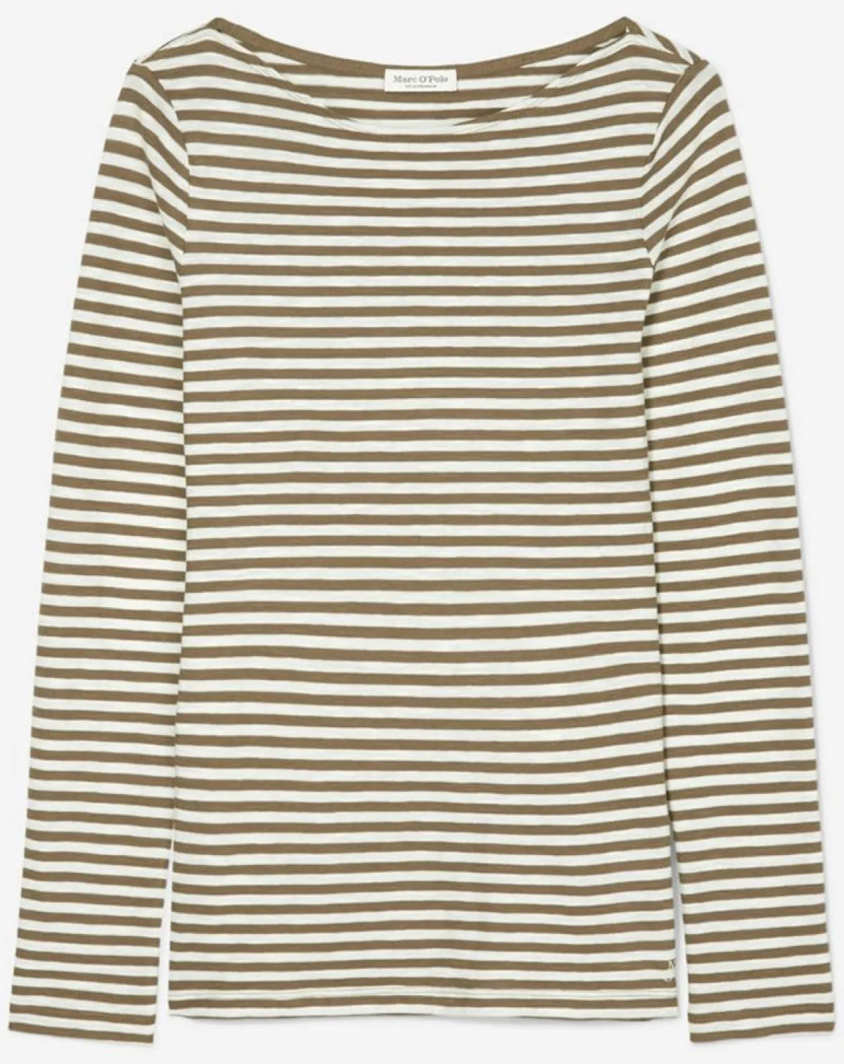 Marc O'Polo T-Shirts|T-Shirt Col Bateau Coton bio flammé rayé marron/écru