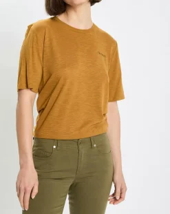 Marc O'Polo T-Shirts|T-Shirt Col rond inscription poitrine moutarde