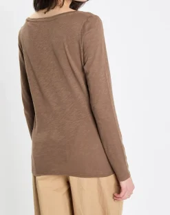 Marc O'Polo T-Shirts|T-Shirt Col V en Coton flammé kaki