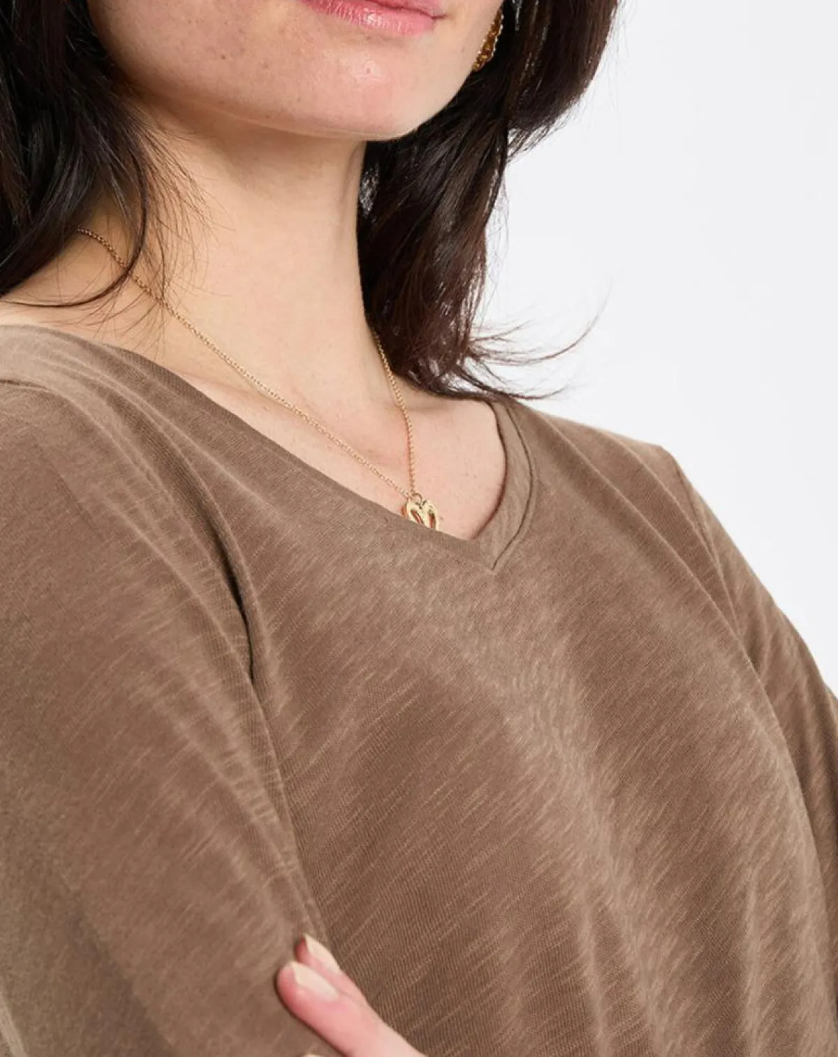 Marc O'Polo T-Shirts|T-Shirt Col V en Coton flammé kaki