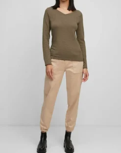 Marc O'Polo T-Shirts|T-Shirt Col V en Coton flammé kaki