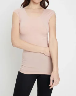Wolford T-Shirts|T-Shirt Coton Contour rose poudré