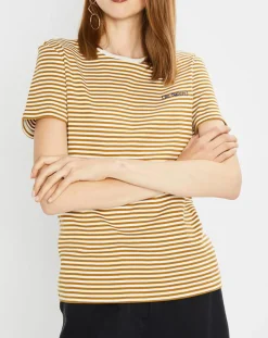 Marc O'Polo T-Shirts|T-Shirt en Coton à rayures marron/blanc