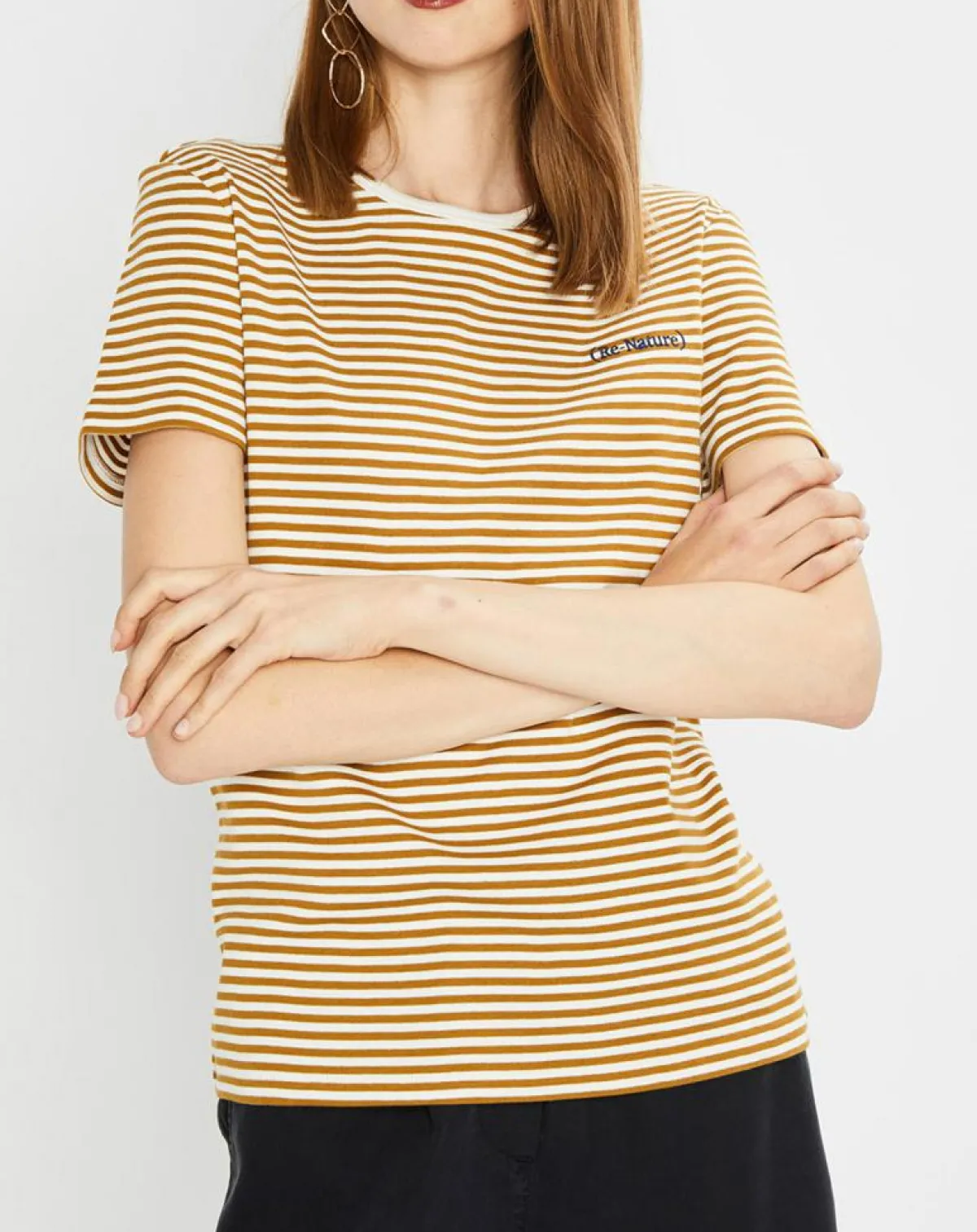 Marc O'Polo T-Shirts|T-Shirt en Coton à rayures marron/blanc