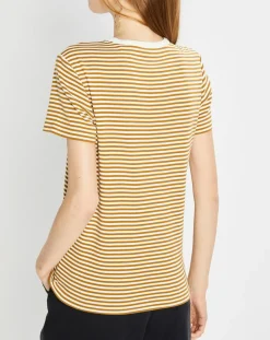 Marc O'Polo T-Shirts|T-Shirt en Coton à rayures marron/blanc