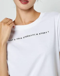 Marc O'Polo T-Shirts|T-Shirt en Coton inscription Stockholm blanc