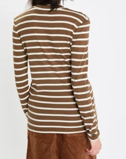 Marc O'Polo T-Shirts|T-Shirt en Coton mélangé Turtle rayé écru/marron