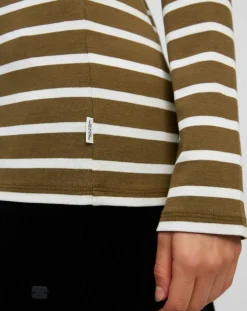 Marc O'Polo T-Shirts|T-Shirt en Coton mélangé Turtle rayé écru/marron