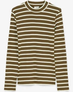 Marc O'Polo T-Shirts|T-Shirt en Coton mélangé Turtle rayé écru/marron