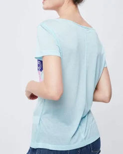 John Galliano T-Shirts|T-Shirt fin imprimé turquoise/multicolore