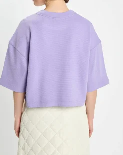 Marc O'Polo T-Shirts|T-Shirt gaufré manches 3/4 Boxy violet clair