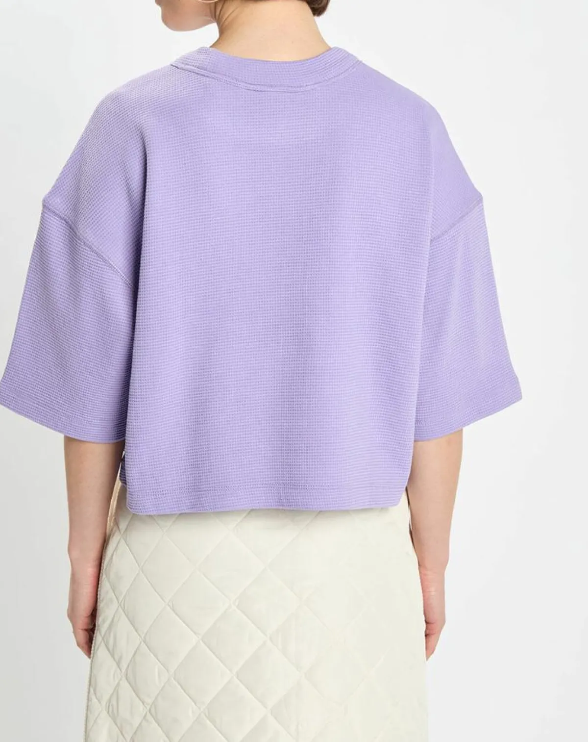 Marc O'Polo T-Shirts|T-Shirt gaufré manches 3/4 Boxy violet clair