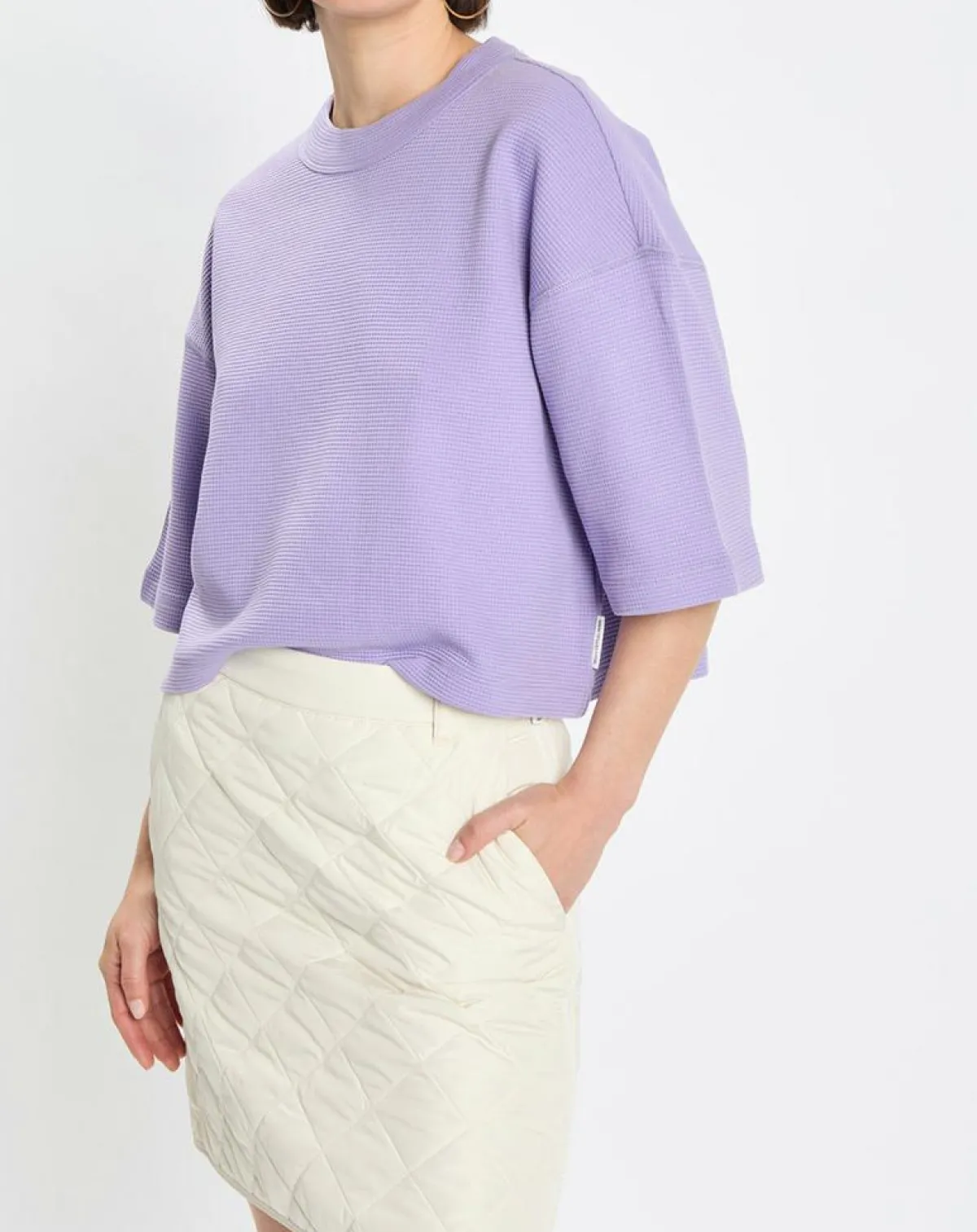 Marc O'Polo T-Shirts|T-Shirt gaufré manches 3/4 Boxy violet clair