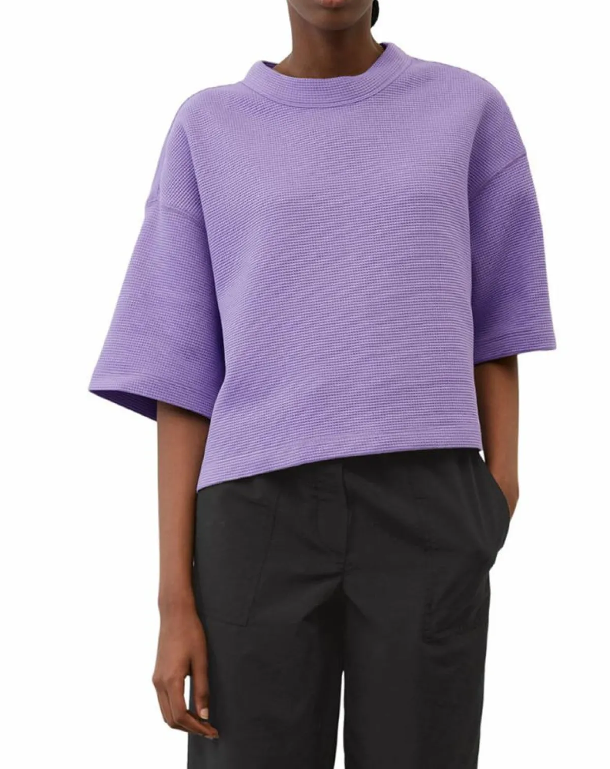 Marc O'Polo T-Shirts|T-Shirt gaufré manches 3/4 Boxy violet clair