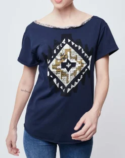 John Galliano T-Shirts|T-Shirt imprimé avec nœud au dos bleu marine/multicolore