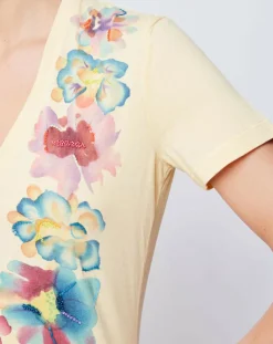 John Galliano T-Shirts|T-Shirt imprimé avec perles jaune/multicolore