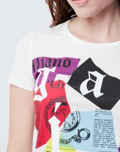 John Galliano T-Shirts|T-Shirt imprimé blanc cassé/multicolore