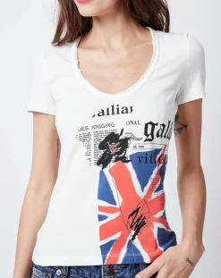 John Galliano T-Shirts|T-Shirt imprimé blanc/multicolore