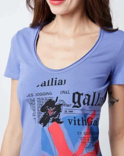 John Galliano T-Shirts|T-Shirt imprimé drapeau bleu lavande