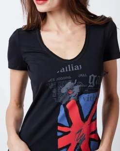 John Galliano T-Shirts|T-Shirt imprimé drapeau noir